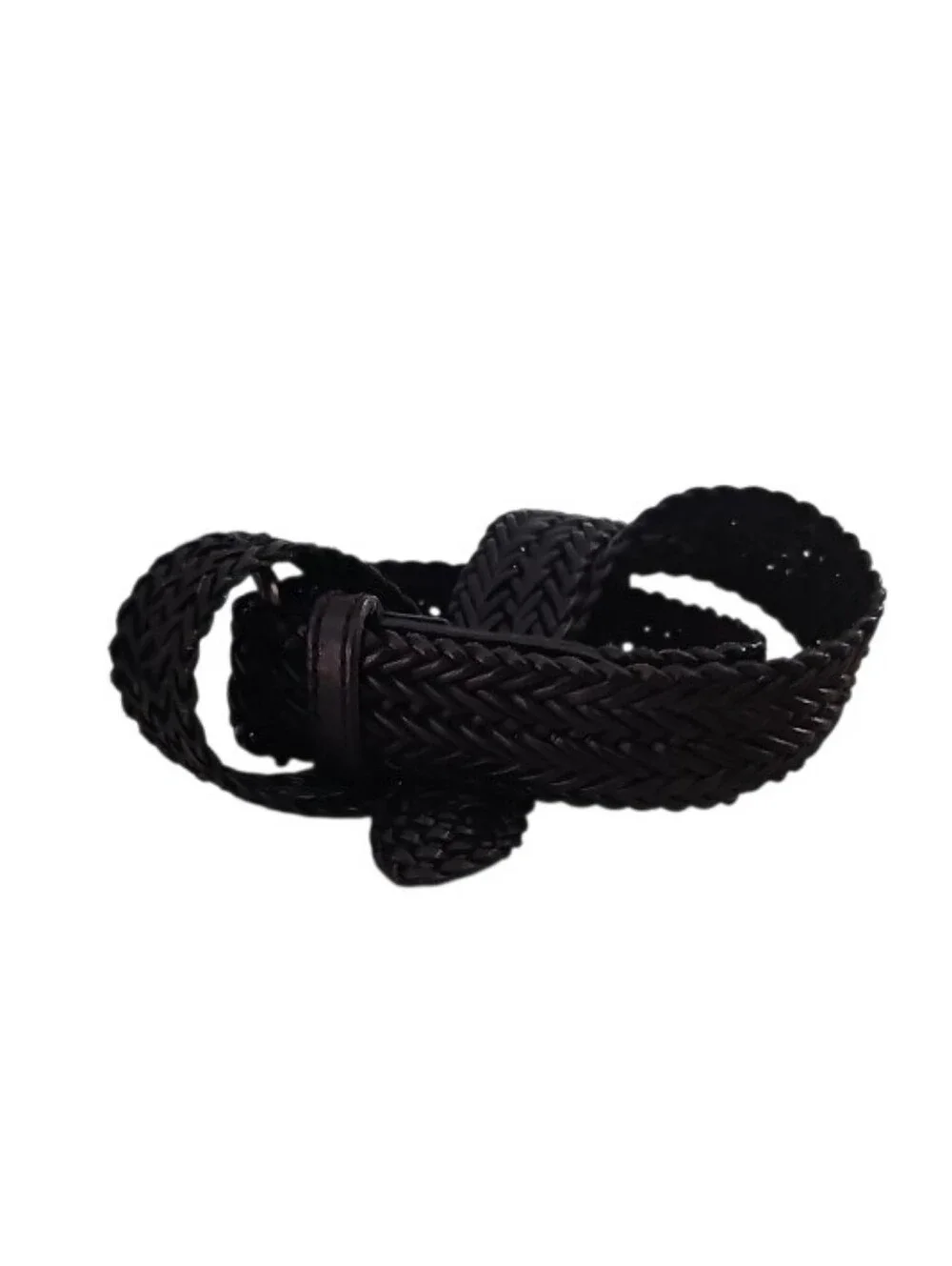Dockers Braided Leather Belt Women M Black Woven Full Grain Brass Buckle